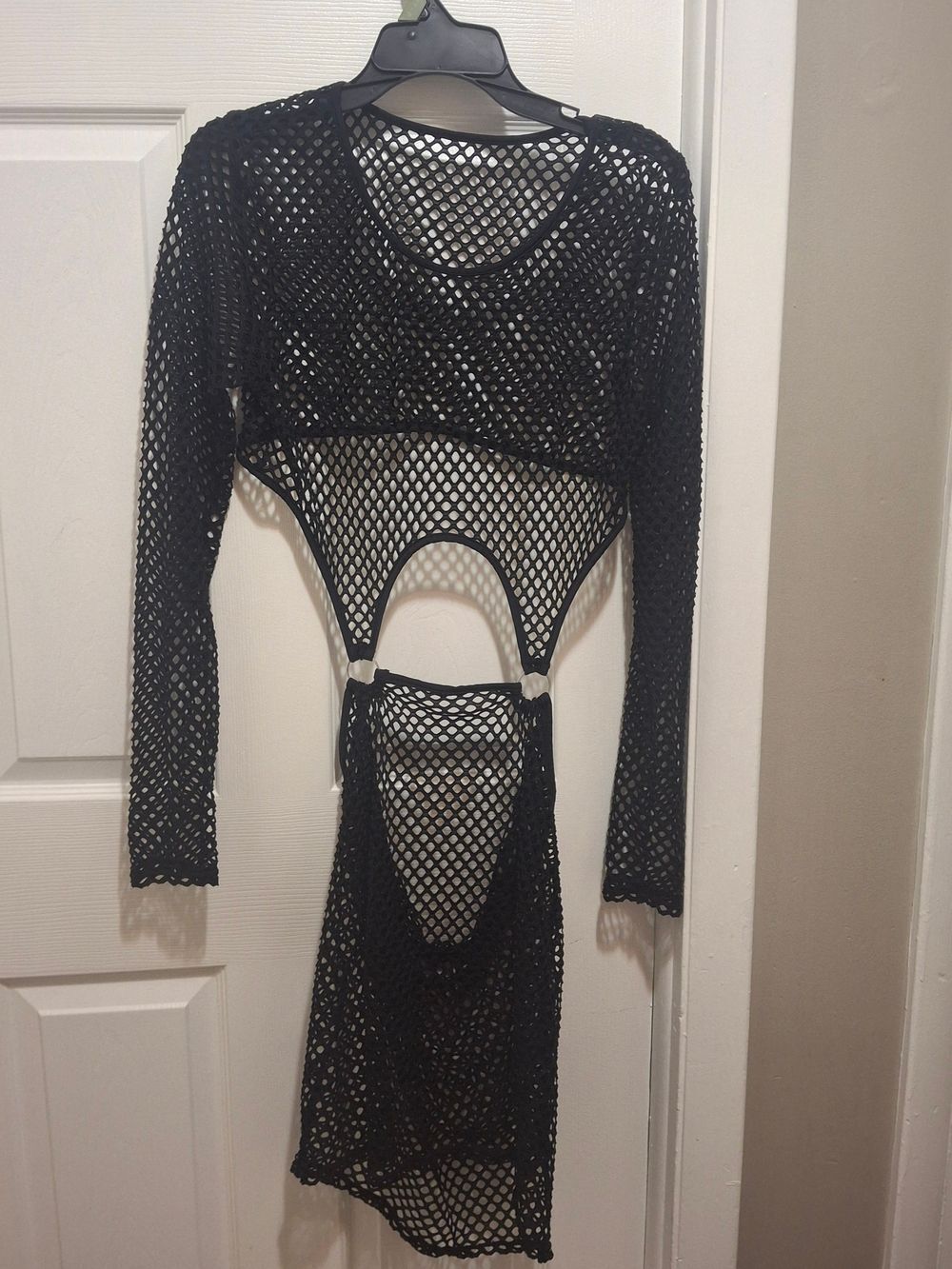 Black Fishnet Long Sleeve Cutout Dress Or Coverup